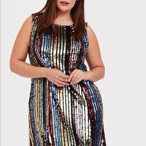 TORRID Plus Size Rainbow Stripe Sequin Trapeze Dress 2X-3X